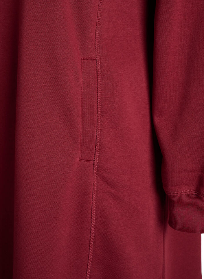 Short sweatshirt dress with high collar and pockets, Red, Packshot image number 2
