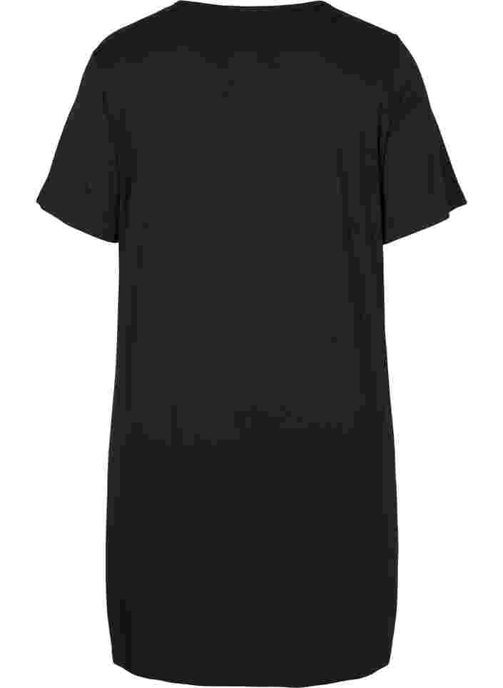 Short-sleeved nightie in viscose, Black, Packshot image number 1