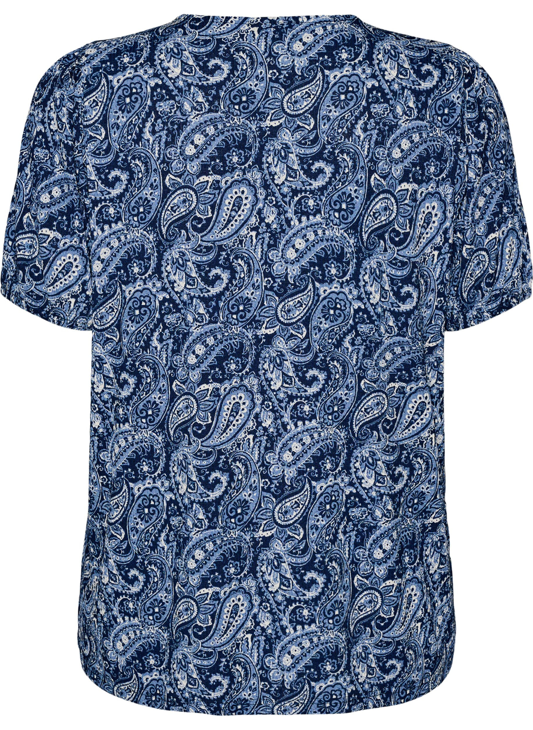 ZizzifashionPatterned blouse with short sleeves, Blue, Packshot image number 1