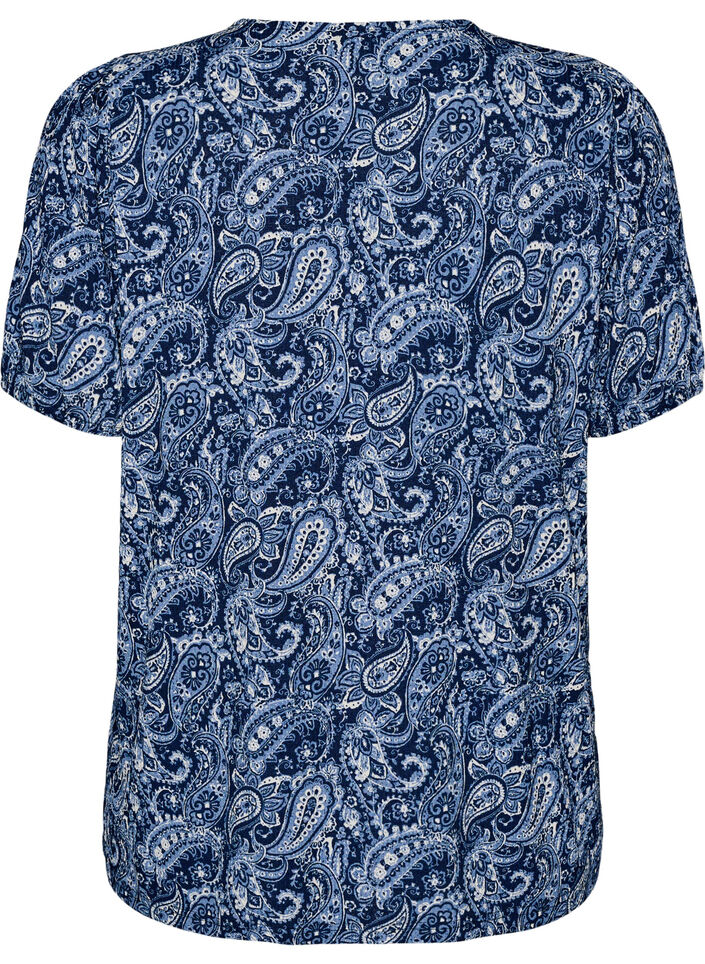 Patterned blouse with short sleeves, Blue, Packshot image number 1