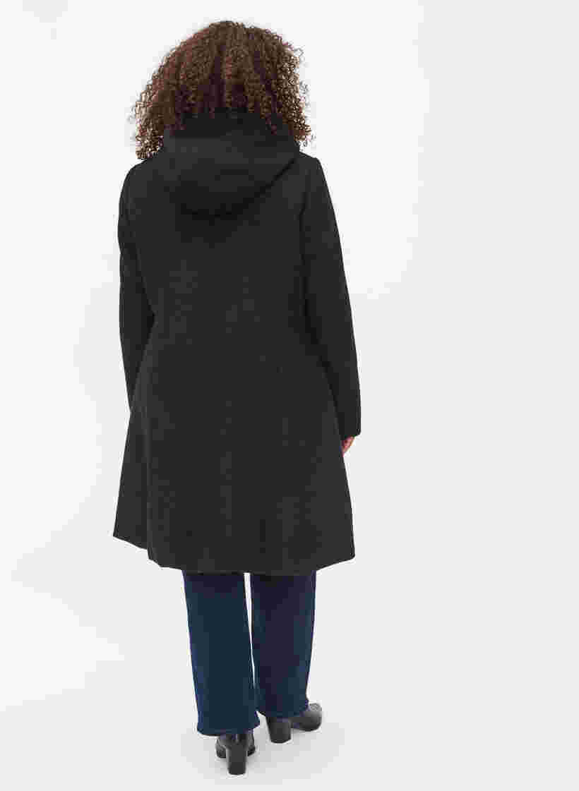 Coat with a hood and A-line cut, Black, Model image number 1