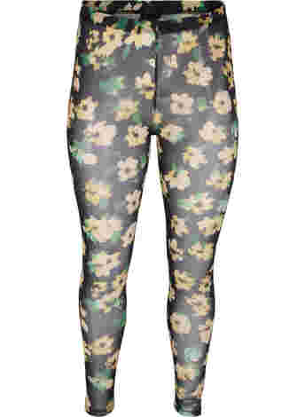 Mesh leggings with floral print