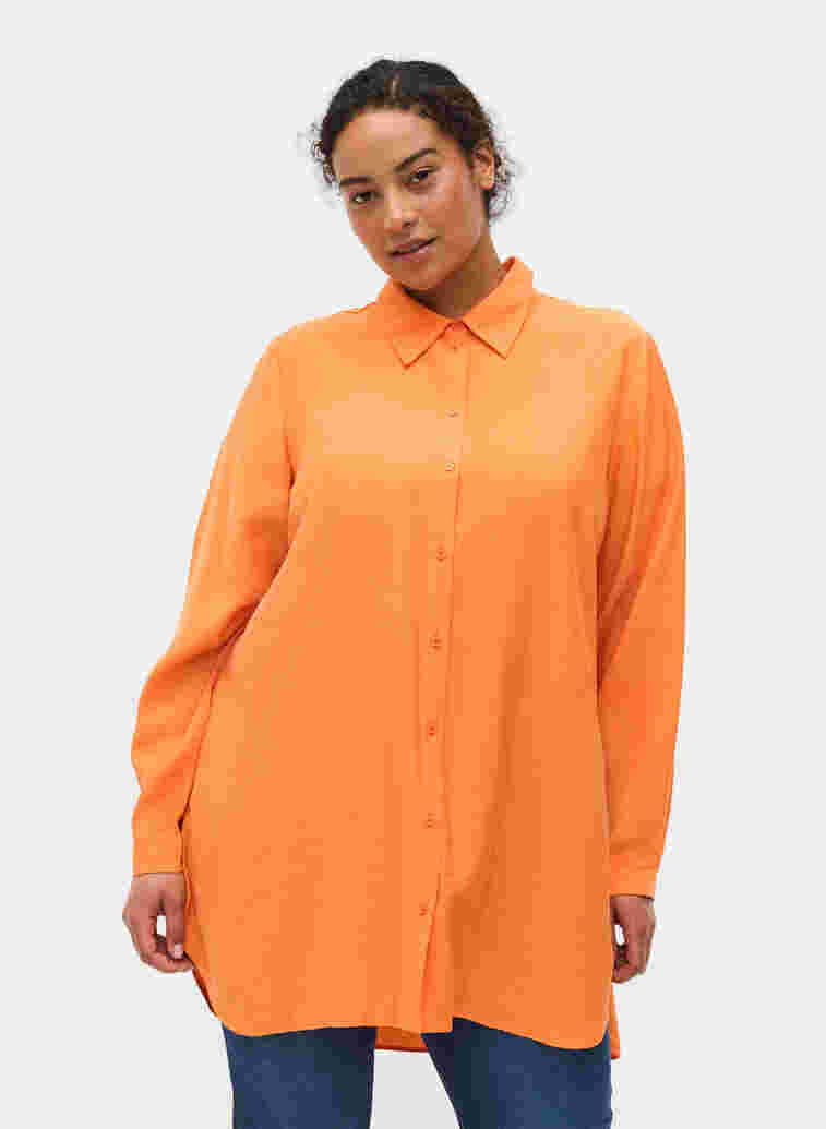 Long shirt in viscose, Celosia Orange, Model image number 0