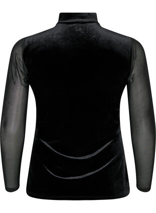 Velvet blouse with long mesh sleeves	, Black, Packshot image number 1