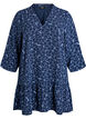 Tunic with an embroidered floral pattern and 3/4 sleeves, Blue, Packshot image number 0