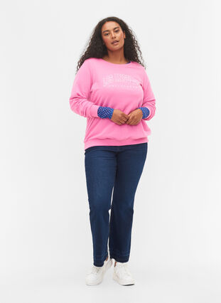 Cotton sweatshirt with text print, Wild Orchid, Model image number 2