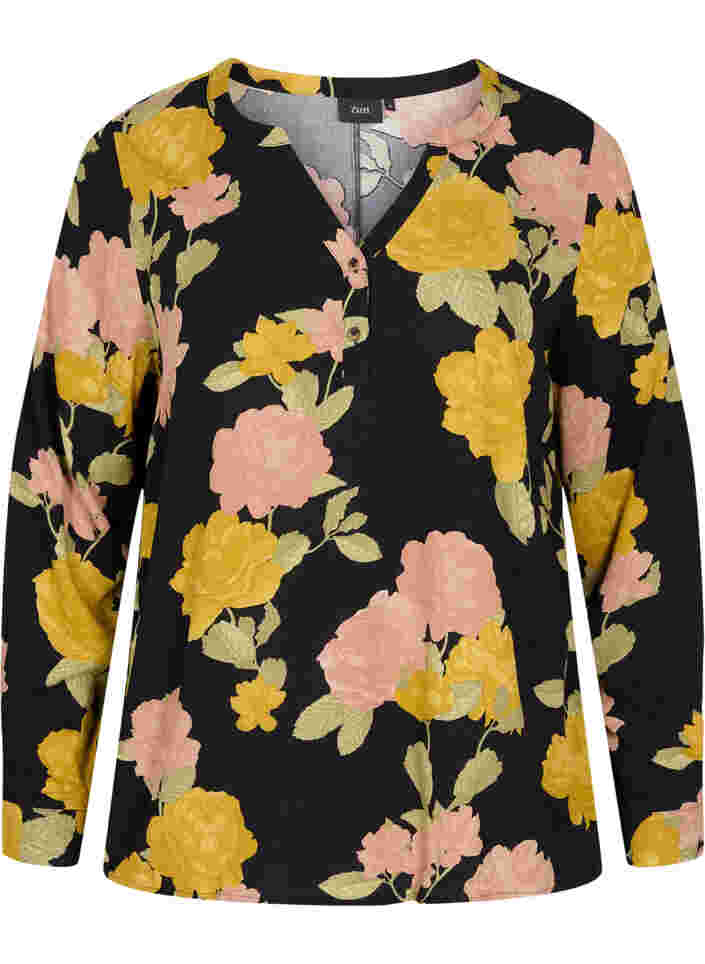 100% viscose blouse with floral print, Scarab Flower, Packshot image number 0