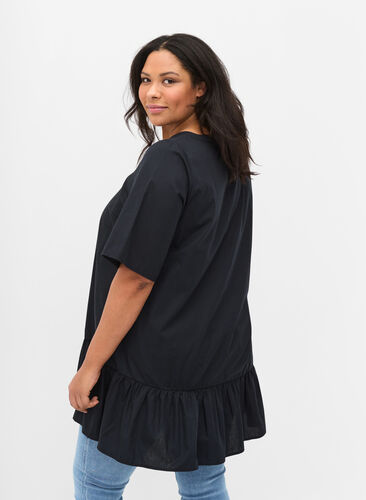 Short-sleeved A-line tunic in cotton, Black , Model image number 1