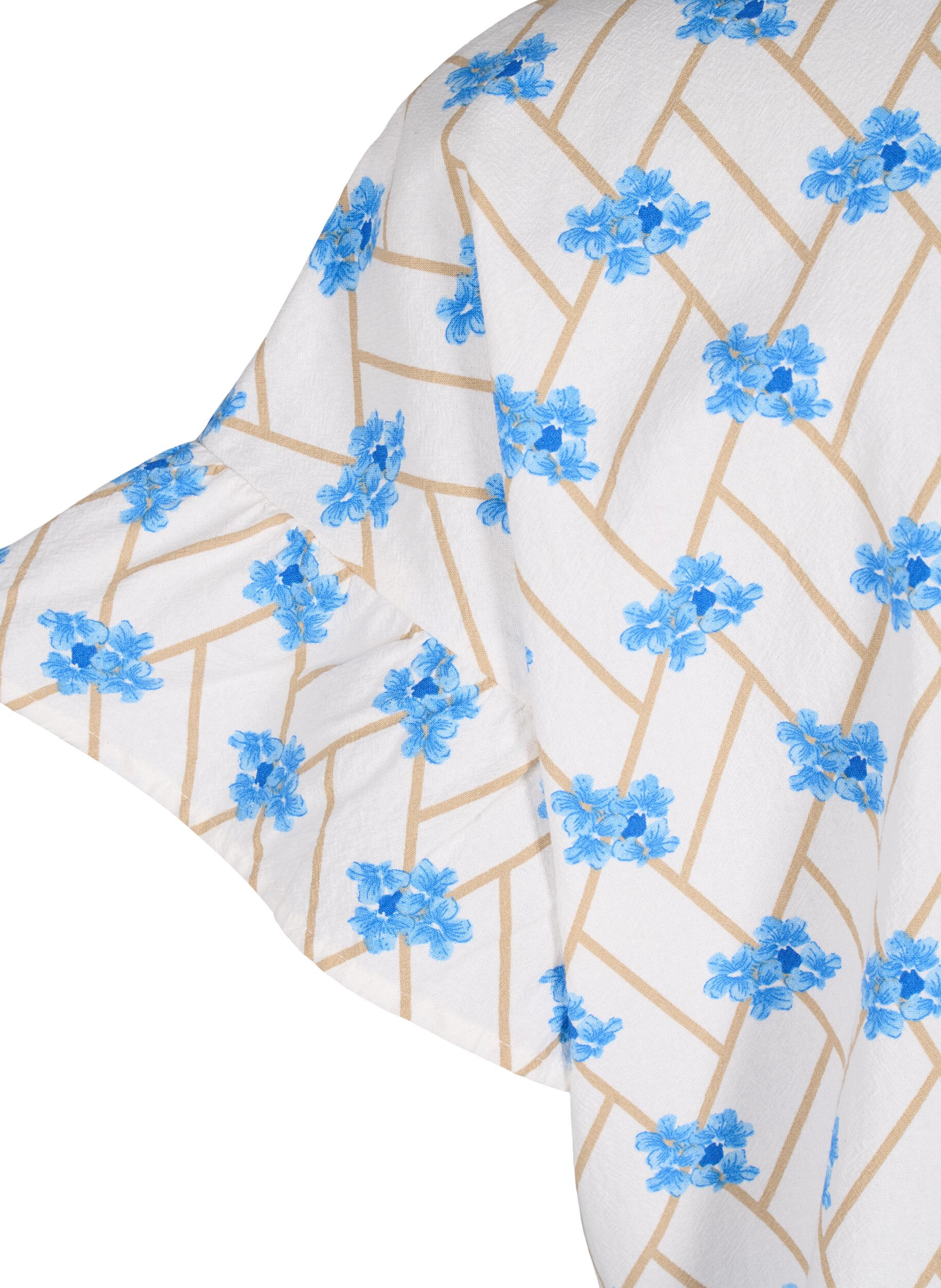 Zizzifashion Floral cotton tunic in cotton, Snow White Flower, Packshot image number 3