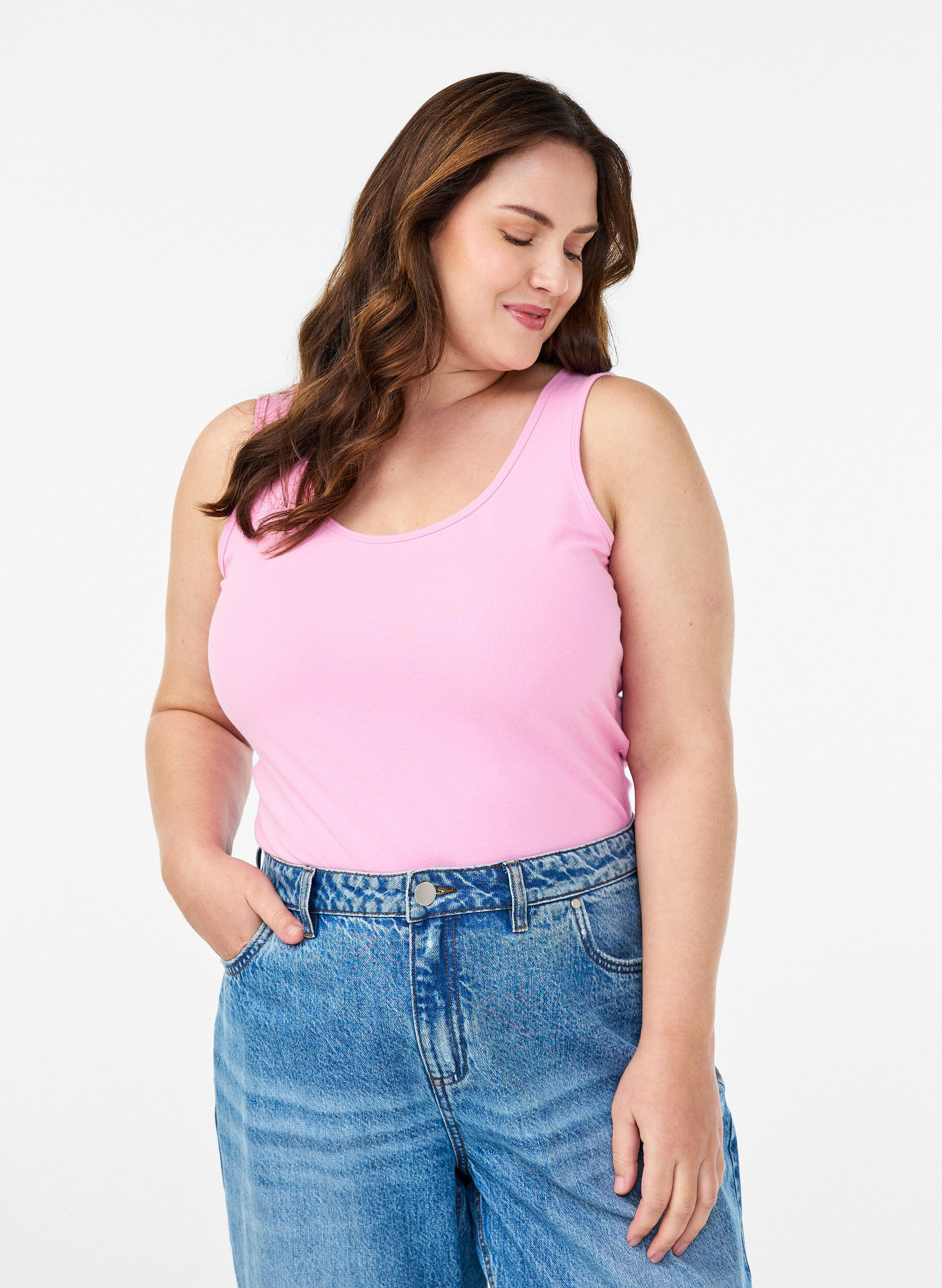 Solid color basic top in cotton, Pink, Model