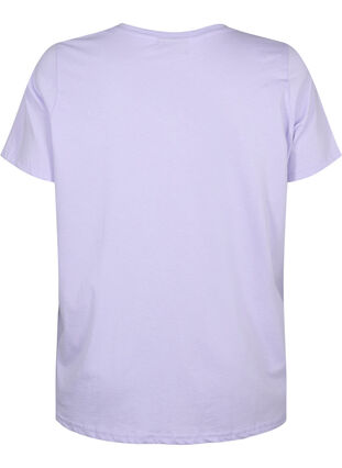 Cotton t-shirt with v-neck and text, Lavender w. Text, Packshot image number 1