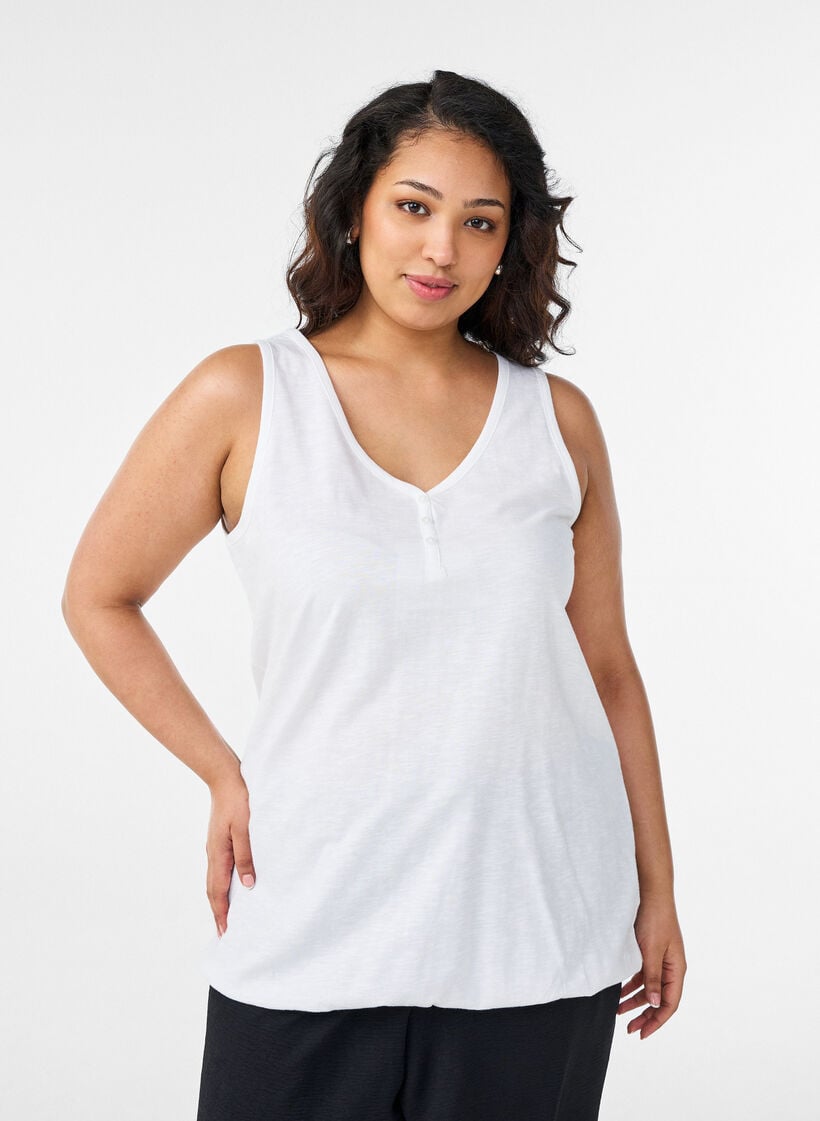 Tank top in organic cotton with V-neck and buttons, White, Model image number 0