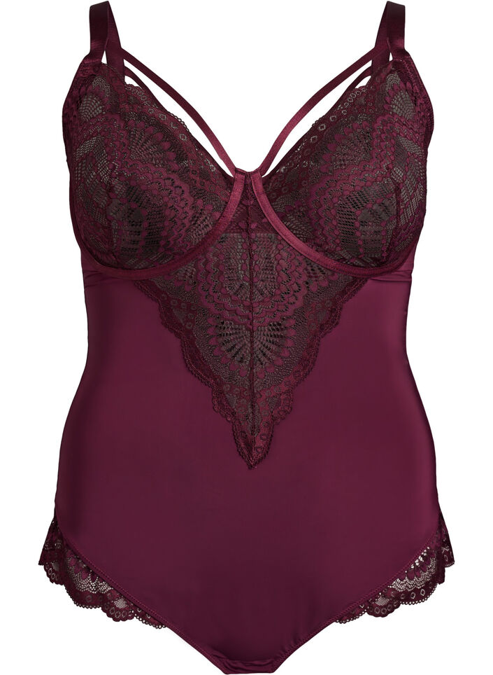 Underwired lace body with strap detail, Red, Packshot image number 0