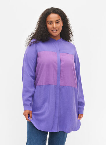 Long colour-block shirt, Purple Block, Model image number 0