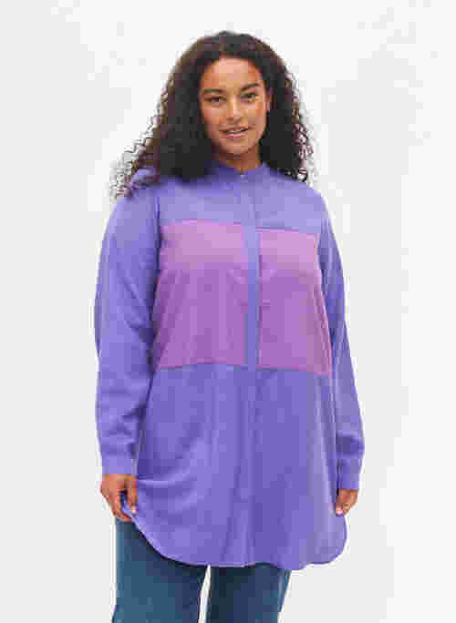 Long colour-block shirt, Purple Block, Model