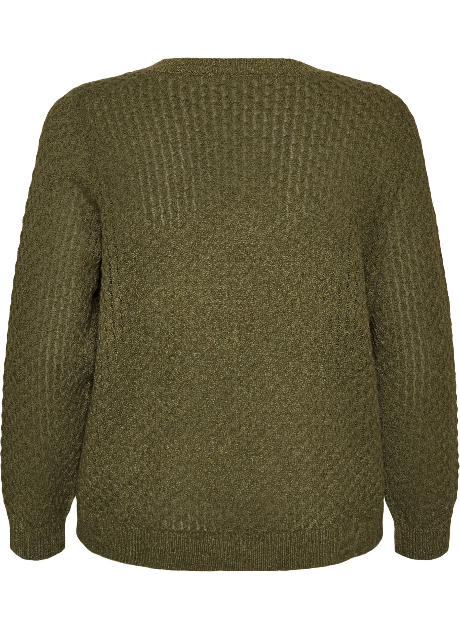 ZizzifashionKnitted blouse with a textured openwork pattern, Green, Packshot image number 1