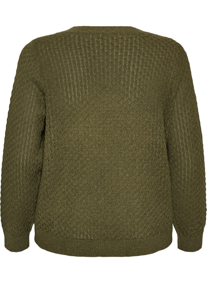 Knitted blouse with a textured openwork pattern, Green, Packshot image number 1