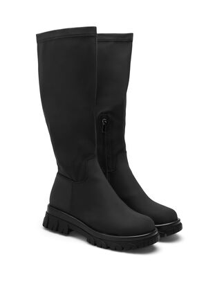 Long wide fit boots with stretch, Black, Packshot image number 1