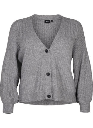 Melange cardigan in rib knit, Light Grey Melange, Packshot image number 0