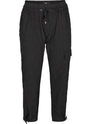 Loose cargo trousers in cotton, Black, Packshot image number 0