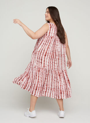 Printed midi dress in viscose, TIE DYE PINK, Model image number 1