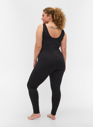 Tight-fitting exercise jumpsuit, Black, Model image number 1