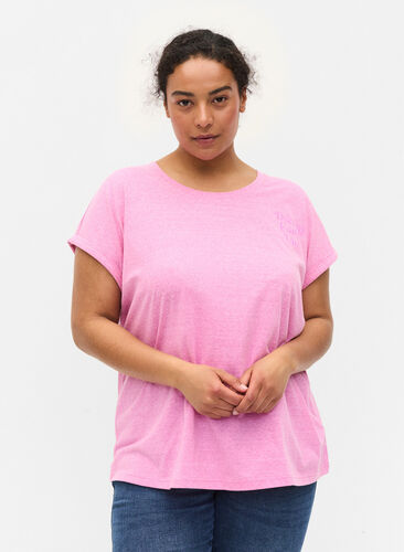 Mottled t-shirt in cotton, Cyclamen Melange, Model image number 0