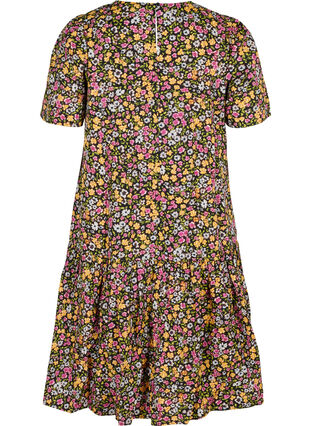 Floral dress in organic cotton, Black Flower AOP, Packshot image number 1