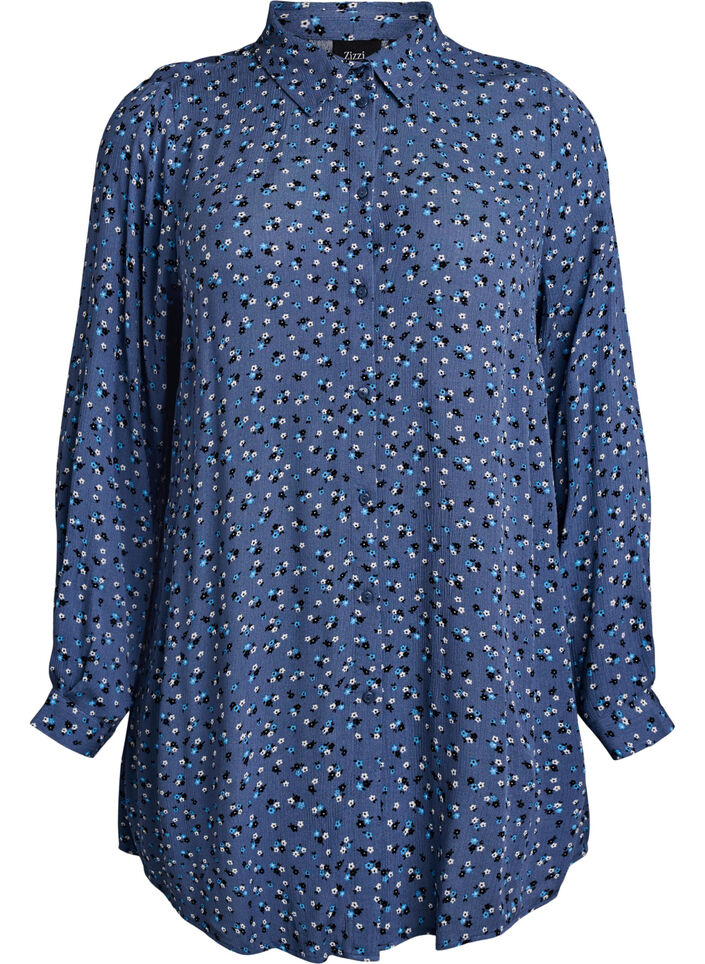 Long shirt with floral print, Blue, Packshot image number 0