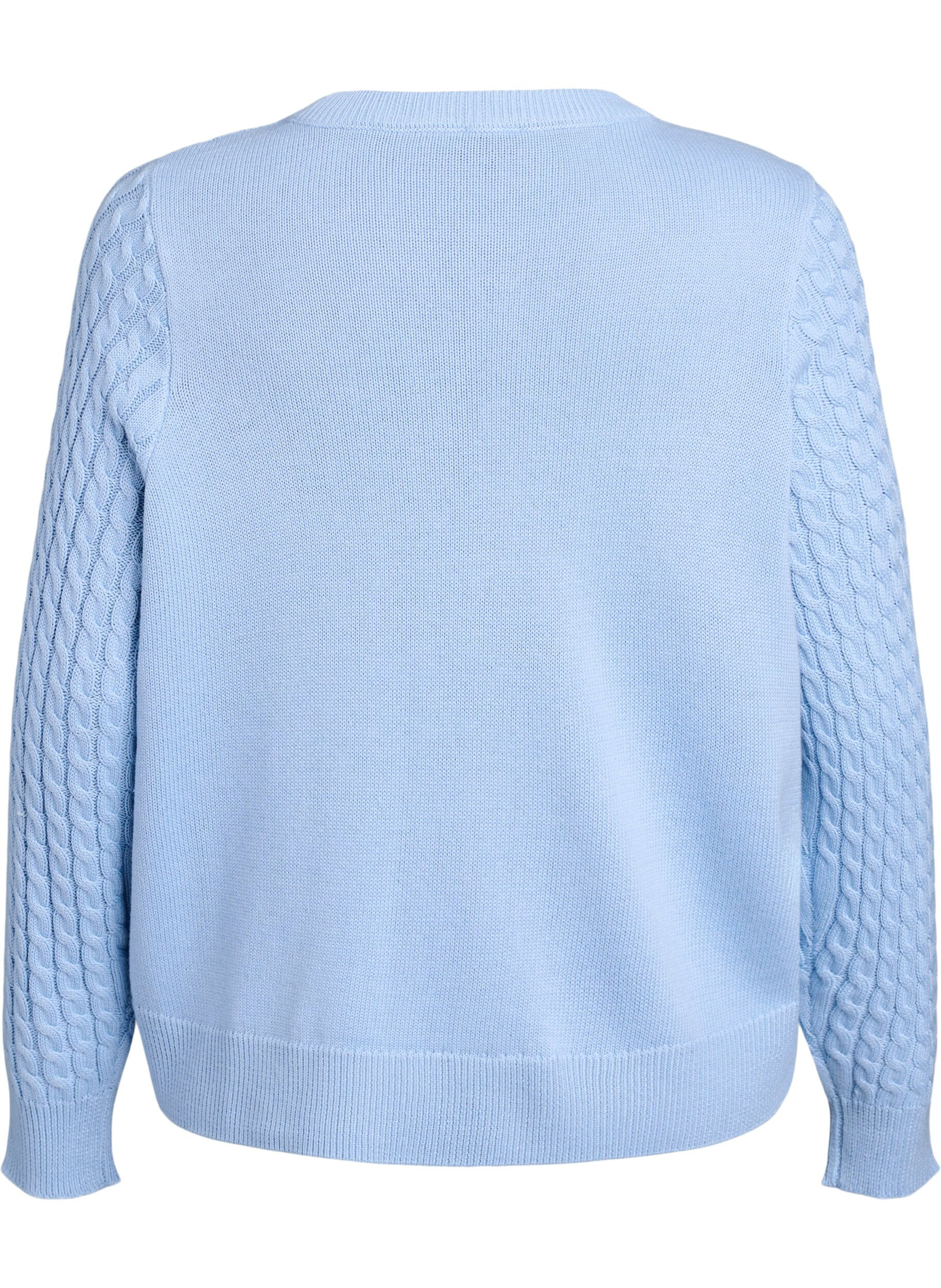 ZizzifashionCable-knit cardigan with golden buttons, Blue, Packshot image number 1