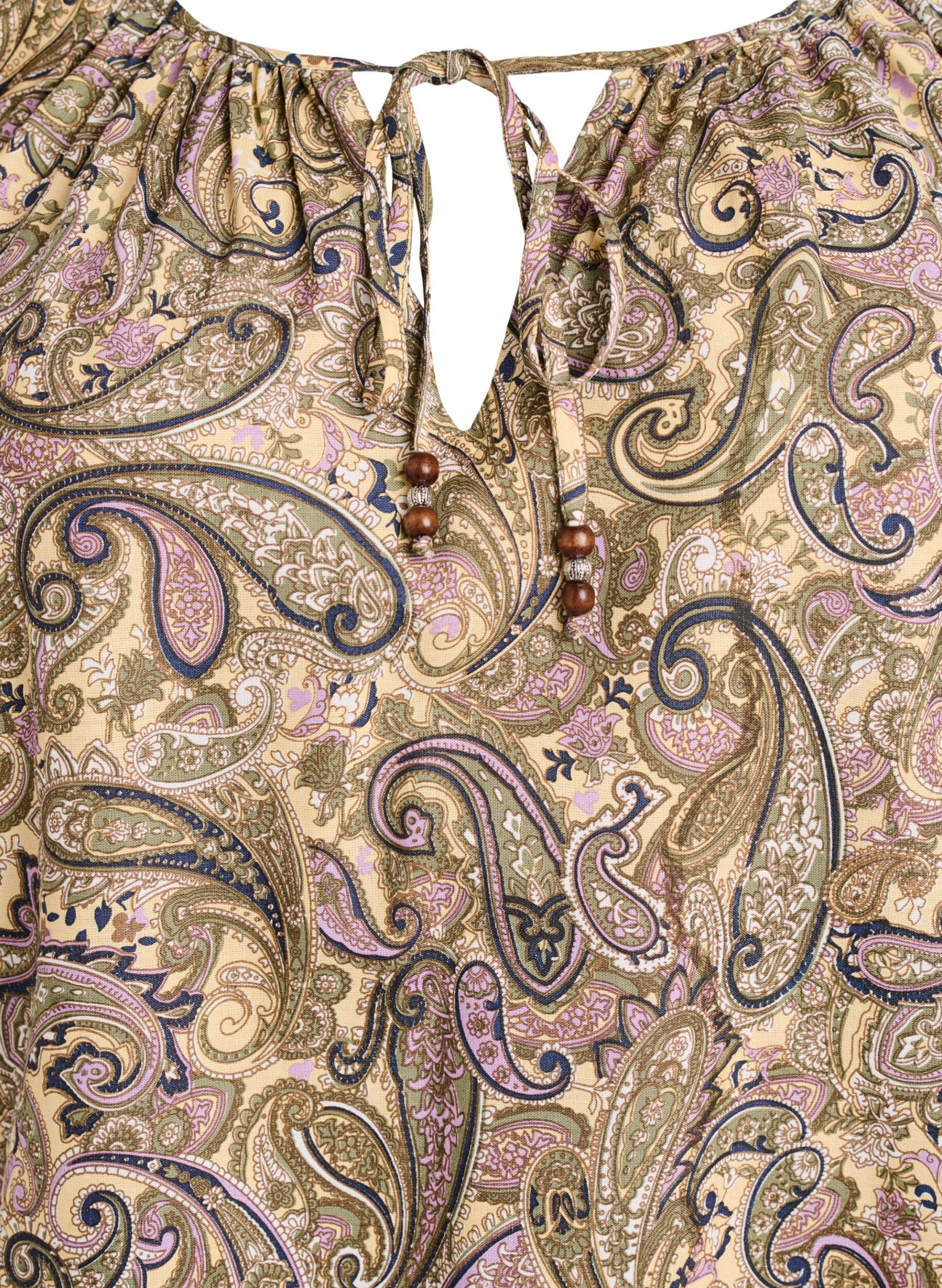 ZizzifashionViscose blouse with paisley print and tie-string, Yellow, Packshot image number 2