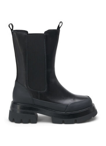 Wide fit leather boot with chunky sole, Black, Packshot image number 0