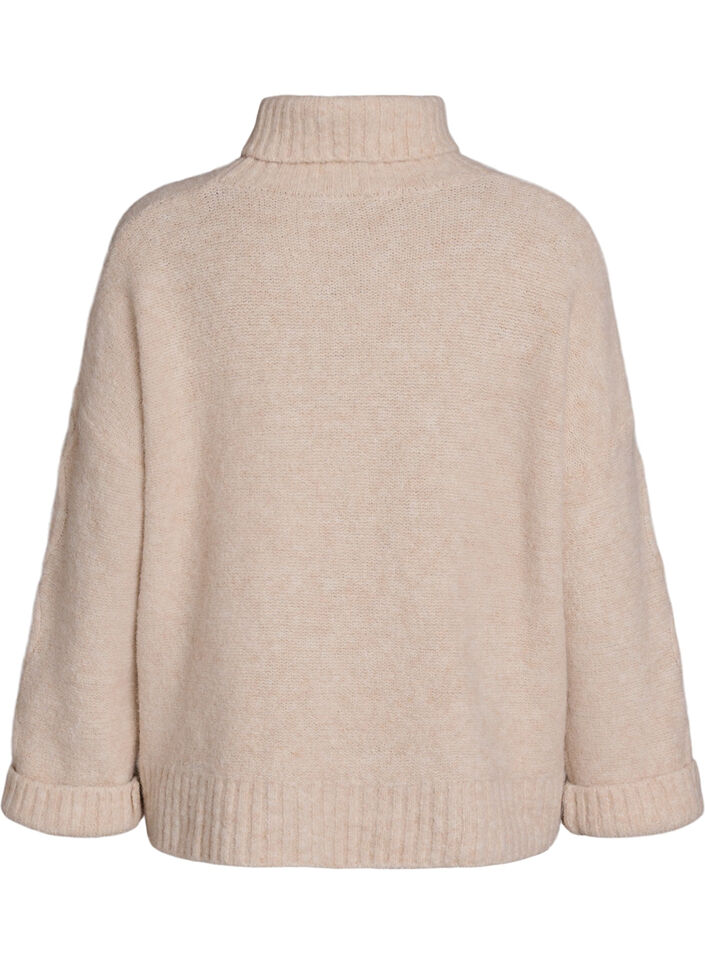 Jumper with turtleneck and cable knit, Vanilla, Packshot