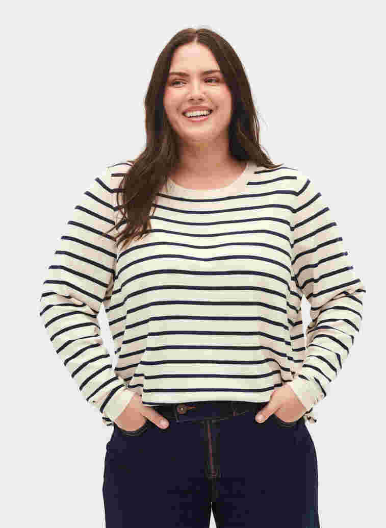 	 Knitted viscose top with long sleeves, Birch W/Stripes, Model image number 0
