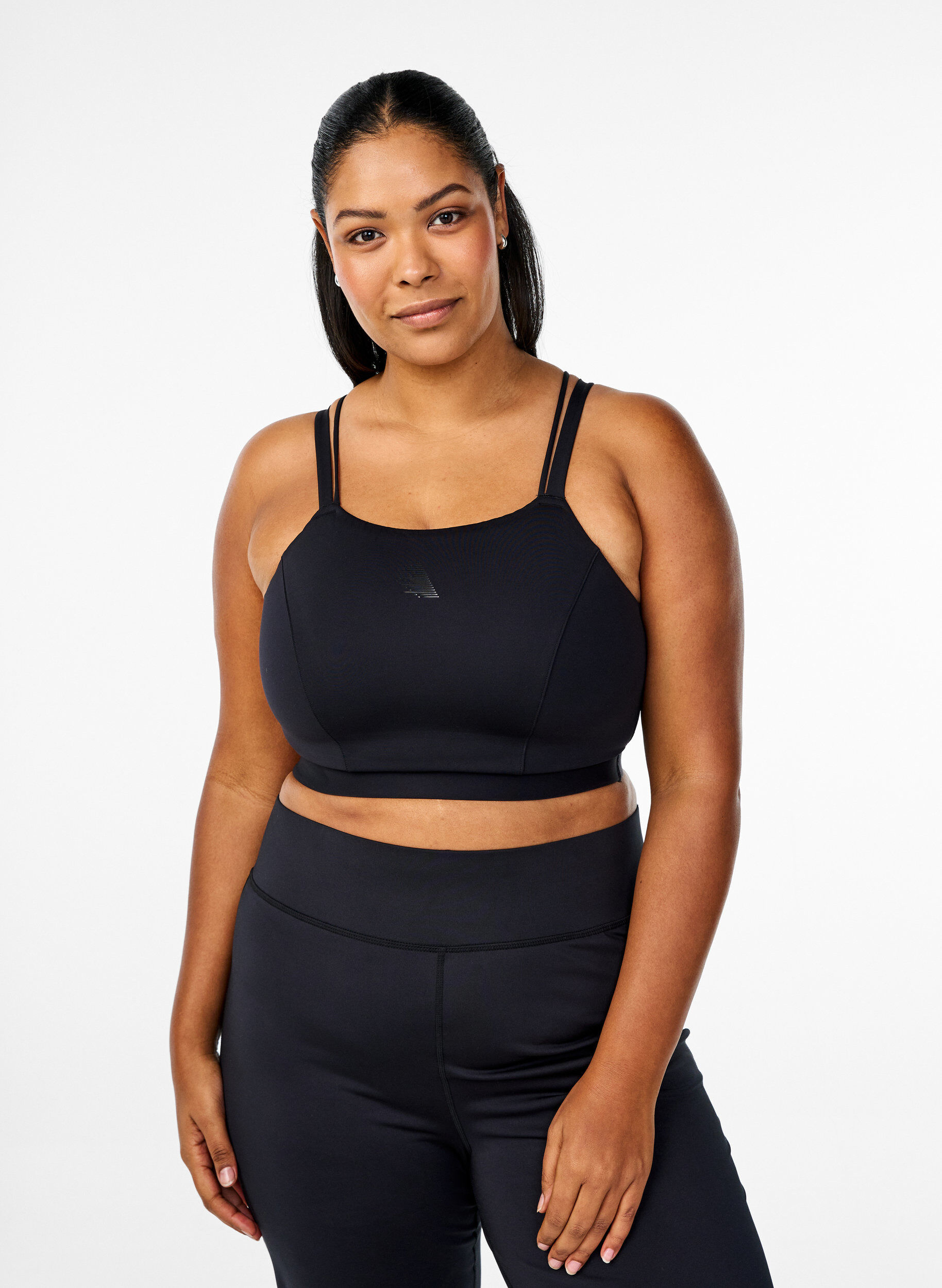 Sports bra with cross detail at the back, Black, Model