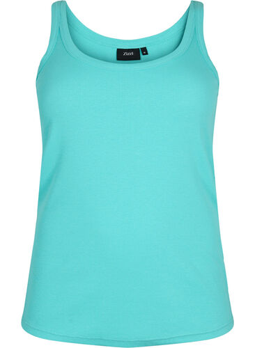 Ribbed tank top in cotton, Blue Turquoise, Packshot image number 0