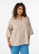 Cotton blouse with embroidered details and 3/4 sleeves, Beige, Model image number 0