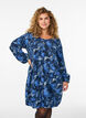 Short cotton dress with an elasticated hem and long sleeves, Blue, Model image number 0