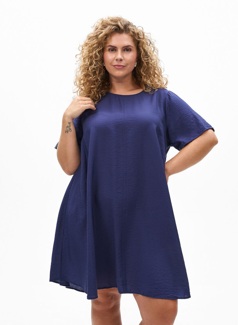 A-line viscose dress with short sleeves, Blue, Model image number 0