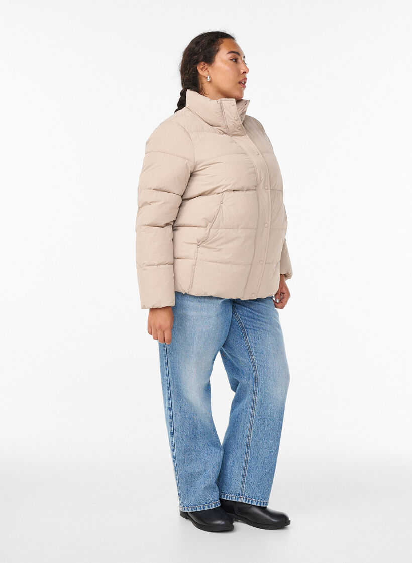 Short padded puffer jacket with a high neck, Beige, Model image number 1