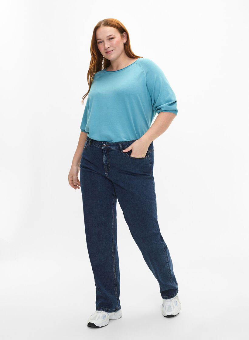 Viscose knitted blouse with 3/4 sleeves, Reef Waters, Model image number 2