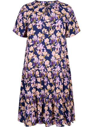Short sleeve viscose dress with print, Small Flower AOP, Packshot image number 0