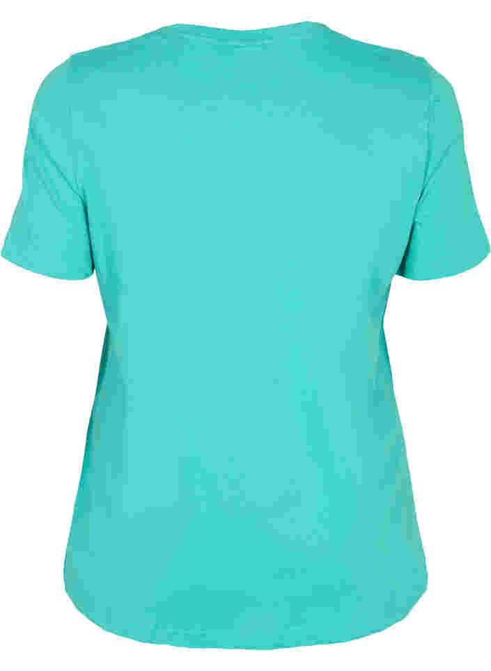 Short-sleeved cotton t-shirt with print, Sea Green, Packshot image number 1