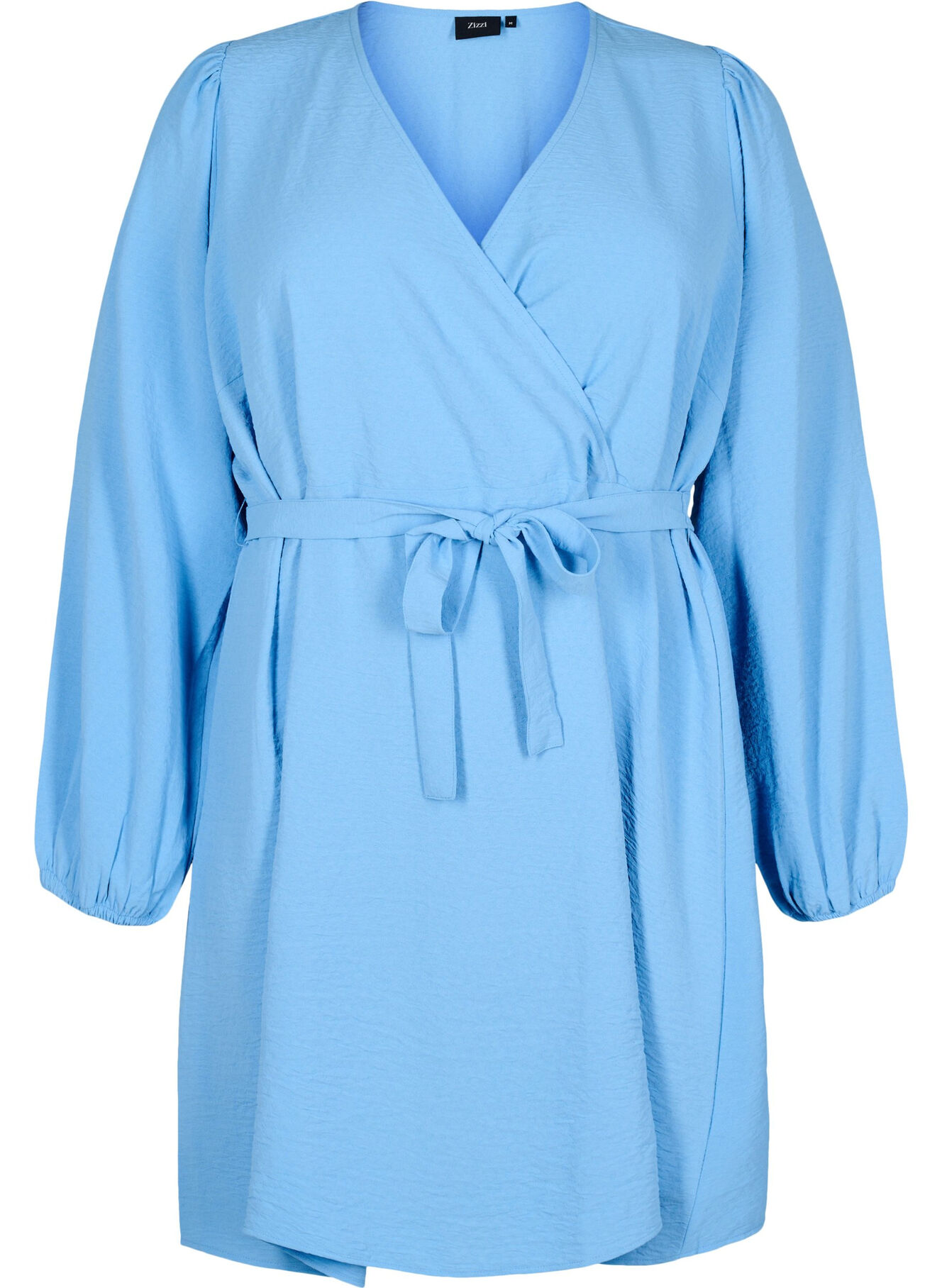 Short wrap dress with tie belt - Light Blue - Sz. 40-64 - Zizzifashion Short wrap dress with tie belt - Light Blue - Sz. 40-64 - Zizzifashion