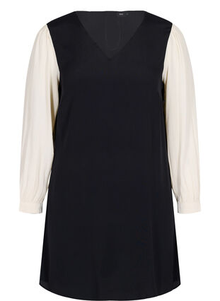 Long-sleeved dress in viscose, Black w. Cloud D., Packshot image number 0