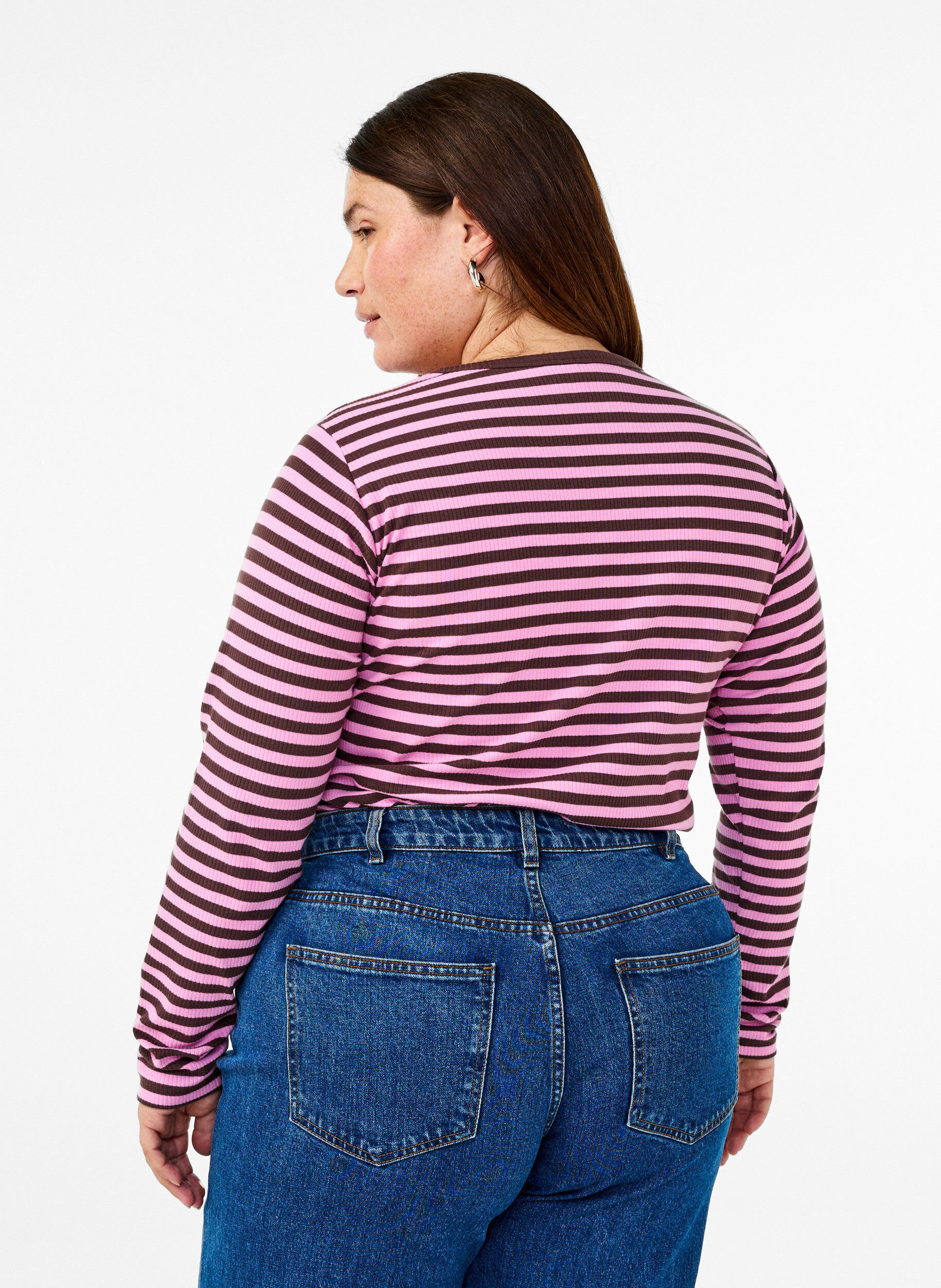 ZizzifashionStriped blouse with long sleeves, Pink, Model image number 2