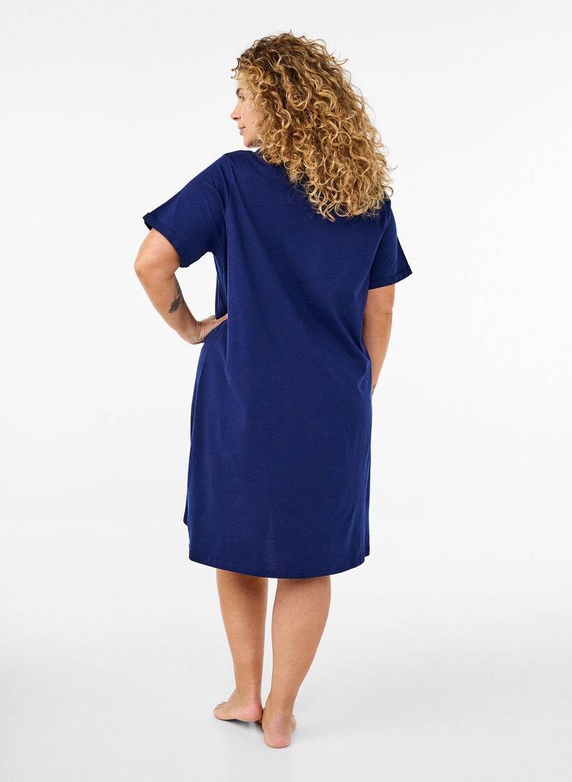 Short-sleeved nightgown in organic cotton, Blue, Model image number 2