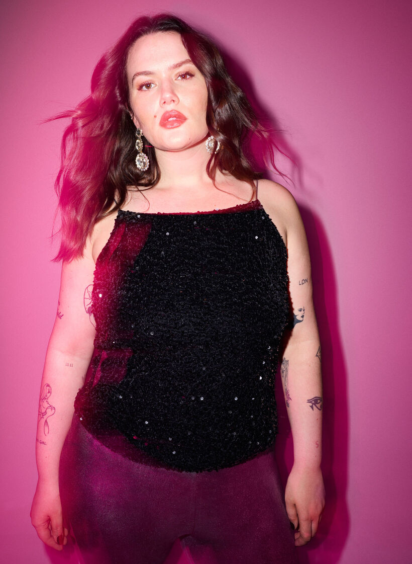 Top with sequin and narrow straps, Black Sequins, Image image number 0