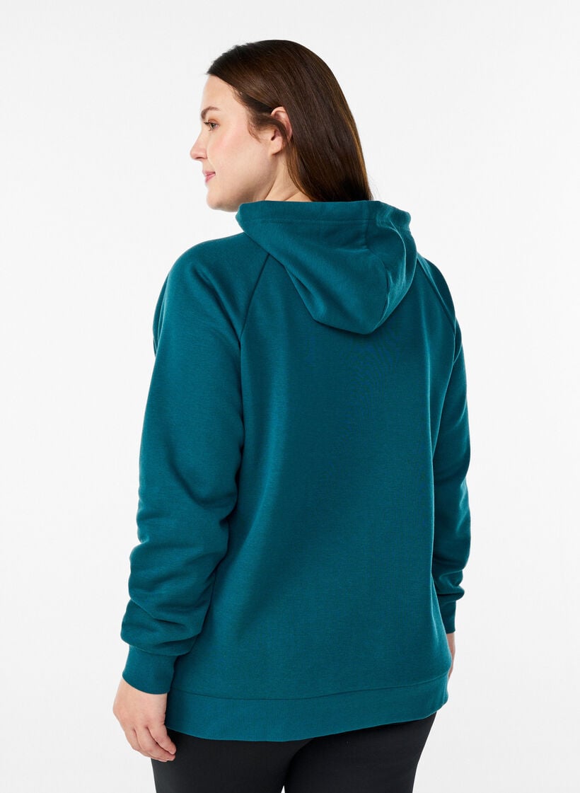 Hoodie with embroidered front motif, Green, Model image number 2