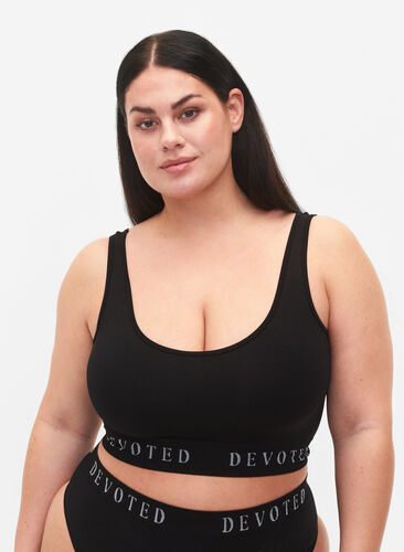 Seamless bra with text print, Black, Model image number 0